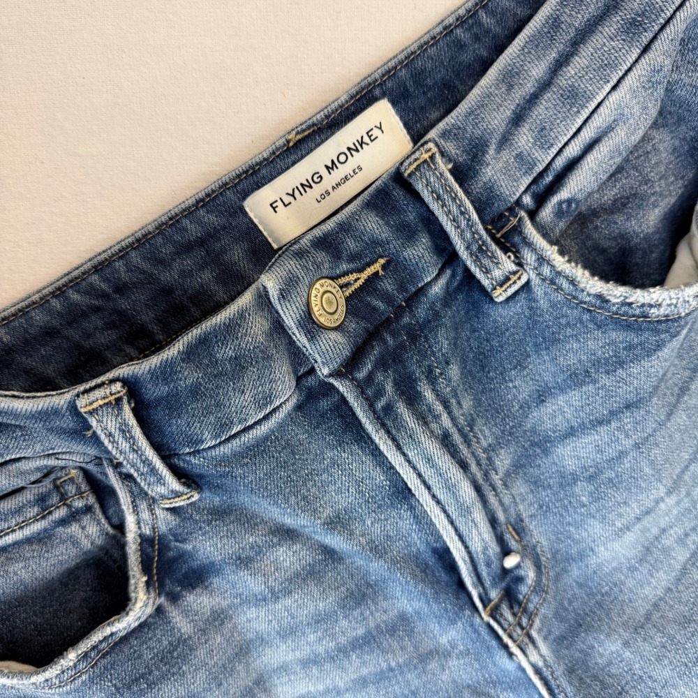 Flying Monkey Mid-Rise Flare Distressed Raw Hem Jeans BY4720L Blue Size 29 - Picture 7 of 12